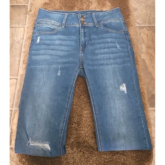 New Wax Jean Butt I Love You! 13 31x29 3 Button High Rise Ripped Med Blue Jeans - Picture 1 of 7